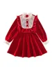 Sıcak Kırmızı Noel Elbise Kızlar Için Performans Parti Doğum Günü Giysileri Kış Sonbahar Çocuk Kızlar Için Kadife Elbise Sıcak Giysiler G1218