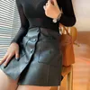 PU Couro Largo Perna Shorts Saias para Mulheres Cintura alta Chic Preto Curto Feminino Moda Roupas Elegante 210521