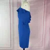 Bleu Mini Robes Une Épaule Parti Volants Sexy Femmes Dîner Clubwear Dames Slim Tuniques Femme Paquet Serré Hanche Élégant Robes 210416