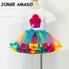 Summer Girls Short Skirt 2 Pieces Sets Sequin Cotton Top + Rainbow Cake Children Wear Kids Clothes E6407 210610