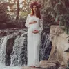 Women Elegence Pregnancy Maxi Long Dress Photography Prop Lace Solid White Dresses Maternity Gown For Pregnant Photo Shoot Q0713