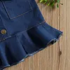 1-6Y Summer Child Kid Girls Denim Dress Ruffles Button Blue Mermaid Dresses Children Costumes 210515