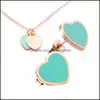 Oorbellen ketting sieraden sets est sier goud vintage emaille groene hart charmes en oorbel set hanger luxe vrouwen mannen ketting roestvrijst