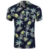 Mens Hawaiian Shirts Cool Tropical Printed Chest Pocket Beach Seaside Turn Down Collar Short Sleeve Button Up Shirt US Size 210527