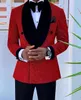 Glitter Red Cekiny Męskie Garnitury Groom Nosić Wesele Blazer Tuxedos Formalne Business Prom Spodnie Płaszcz Kurtka 3 sztuki