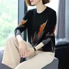 YISU Autumn Winter Casual Knitted Sweater Women Pullover Sweaters Loose Jumper O neck Long sleeve Printed sweater 211018