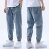 Jeans For Men Loose Cropped Pants Ankle Banded Trousers Stretch Korean Fashion Patchwork Jeans Mens Denim Jeans X0621