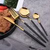 4 Färger Western Nowerware Drable Stainless Steel Flatware Knife Fork Soup Dessert Glasssked Skedskåp Gyllene bordsvaror Hem Restaurang JY0295