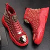 Botas de rebites de luxo sapatos masculinos sapatilhas de desenhador homens punk alto tops ouro vermelho luz fundo casual plataforma sapato zapatillas hombre