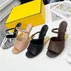 Thin heels slipper designer womens shoes Half slippers 100% leather fashion Slides woman shoe beach Lazy Sandals sexy Metal heel High heeled shoes Large size 35-41-42