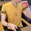 Летняя корейская версия Trend мужская тонкая секция стройная шелковая футболка с короткими рукавами 210420