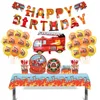 Engångs servis brandman tema Happy Birthday Party Supplies Paper Cup Plate Serveins Banner Fire Truck Kids Pojkar föredrar ballonger Decorat