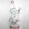 Hipster Glass Bong Recycler 유리 파이프 봉수 봉 유리 물관 봉 11.8 ''14mm 조인트 핑크 블루 파란색 보라색 퍼콜 레이터와 직선 튜브 봉