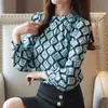 Casual Long Sleeve Chiffon Blouse Women Korean Fashion Clothing Print O-neck white black autumn tops 6053 50 210521