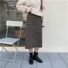 Streetwear Plaid Plus Size Fashion Female Geometric OL Elegant Vintage High Waist Retro Skirt Long Skirts 210421