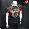 Luksusowy barokowy tshirt dla mężczyzn czarny złoty druk męska moda koszulka homme wysokiej jakości okrągły dekolt koszulka z krótkim rękawem 210716