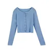 Kawaii Cropped Cardigans Women Knit Crop Sweater Top blue black Sexy s Cute Knitted Vintage Korean GD343 210506