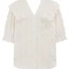 Broderi Lace Shirt Sommar Casual Vit Kortärmad Linne Bomull Tjej Blus Plus Storlek Kvinnor Blusar Top Femme 210417