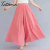 Mode Culottes Baumwolle Leinen Hosen Frauen Candy Farbe Knöchellangen Lose Hohe Taille Weibliche Big Hem Vintage Casual Hosen 210514