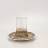 Кубки тарелки Турецкие чайные очки с ложкой кофейная чашка романтическое экзотическое стекло синее золотое украшение кухни питье