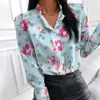 Sommer Floral Print Bluse Frauen Kleidung Stehkragen Langarm Büro Dame Shirts Tops Weibliche Casual Plus Größe Blusen 210603