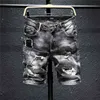 Hombres Gris Ripped Denim Shorts Agujeros de verano Jeans negros Alta calidad Algodón suave Estiramiento Jean Longitud de la rodilla 210806