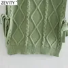 Vrouwen Vintage Turtleneck Groene Haak Breien Trui Vrouwelijke Mouwloze Zij Lace Up Vest Chic Pullovers Tops S675 210420