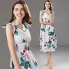 Rose Print Slash Neck Sukienka Midi Wysoka talia Kwiatowy Elegancki Biały Summer Beach Es Vestidos de Fiesta Noche 210421