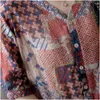 Aankomst Zomerkunsten Stijl Dames Korte Mouw Losse V-hals Shirts Vintage Print Katoen Linnen Blouses Tops Femme Blusas M45 210512