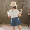 Dziewczyny Letnie Ubrania Koronki Tshirt + Denim Krótki do Truck Dress Girl Casual Dress Dzieci 6 8 10 12 14 210527