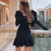 Free Sexy Women's Fishtail Bandage Dress Black Bubble Long Sleeve Bodycon Celebrity Club Party Mini Vestidos 210524