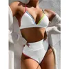 High Waist Bikini Women V-Neck Swimwear Push Up Swimsuit Female Patchwork Bathing Suits Summer Beach Wear Swimming Suit 210702