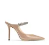 Znane marki sandały damskie czółenka Bing pantofel projektant wysokie obcasy kryształowe paski szpilki seksowny szpiczasty nosek wesele EU35-43, z pudełkiem