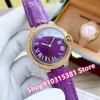 Orologi al quarzo geometrici in oro rosa classico da donna Orologio da polso in acciaio inossidabile con numero di Roma Orologio da donna in pelle viola 36 mm