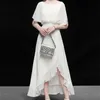 Donne di alta qualità elegante abito bianco Festa Wedding Cocktail Party Robe Femme asimmetrico Designer abiti in chiffon 210603