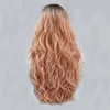 Synthetic Wigs X-TRESS Wig Middle Part Ombre Pink Orange Colored Machine Made For Women Long Boay Wave Hairstyle Cute Curly Hair