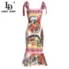 Moda Pista de Verão Vestido Mulheres Spaghetti Strap Vintage Floral Imprimir Sexy Sereia Bainha Party 210522