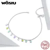 WOSTU Colorful 925 Sterling Silver Rainbow Heart Chain for Women Lobster Clasp Anklet Jewelry Gift CQT020