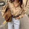 Moda vintage elegante sólido coreano solto chique mulheres tops bolsos de outono Botão de manga comprida blusas camisas mulheres 12406 210521