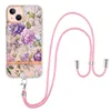 Cas chromés de fleurs de luxe pour Samsung S22 Ultra S21 Plus A23 A73 A53 A33 5G iPhone 13 Pro Max 12 11 Placage TPU Soft TPU Gel Couvre Lanière à bandoulière cutanée