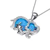 Hänge halsband härliga djur elefant halsband lyxig vit blå opal för kvinnor bröllop ros guld silver färg kedja