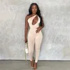 Cnyishe One Shoulder Sexy Cut Out Rompers Kvinnor Jumpsuit Streetwear Solid Baklösa Skinny Fitness Jumpsuits Sommar Overaller 210419