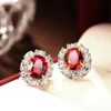 Oval Cut Red Ruby Sapphire Sparkle Drop Hook Bridal Earrings Wedding in 14K White Gold or Silver