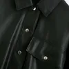 Lapel jednorzędowe kieszenie i talii krawat pu żeński płaszcz vintage czarny zachować ciepłe wiatroszczelne motocyklowe kurtka damska topy 210507