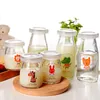 6 Stück Glasgläser und Deckel für Joghurt Cartoon DIY Kochen Milchflasche Hochtemperatur-Puddingflasche Frascos De Vidrio Con Tapa 210331