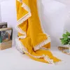 Baby Kwastje Inbakeren Dekens Pasgeboren Mousseline Voorruit Sjaal Effen Snoep Kant Dubbel Katoen Gaas Cover Kids Fringe Badhanddoek Kwekerij beddengoed 19 Kleuren B7806