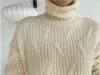 Qooth Sweater Women Loose Plain Color Long Sleeve Crochet Top Maxi Pullovers O neck Jumper Women Jacquard Jumper QT370 210518