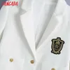 Tangada Women White Tweed Crop Blazer Embroidery Female Long Sleeve Vintage Jacket Ladies Blazer Formal Suits BE390 210609