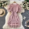 NEPLOE Vintage Court Style Styl Temperament Sukienka Kobiety O Neck Sweter Krótki Rękaw Vestidos Letnia Koronka Szata Solid 210510