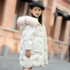 Winter Down Jacket For Girls Waterproof Shiny Warm Kids Real Raccoon Fur Collar Coat Children Thick Clothes Snowsuit TZ728 H0909